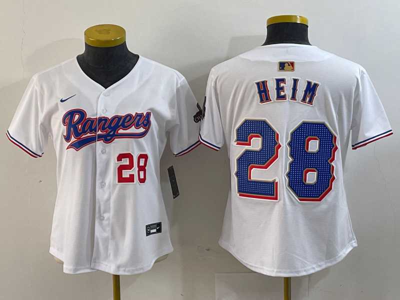 Women%27s Texas Rangers #28 Jonah Heim Number White 2024 Gold Collection Limited Cool Base Jerseys